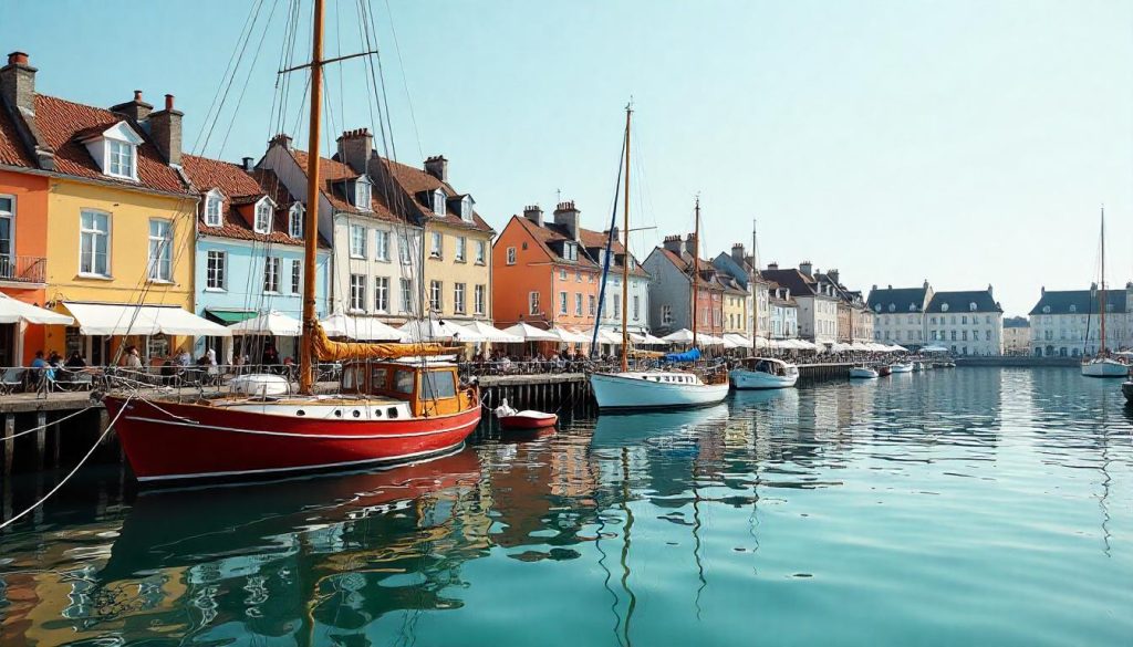 Navigare nel Canale della Manica attraverso uno yacht ancorato vicino al vivace porto e all'architettura storica di Honfleur.